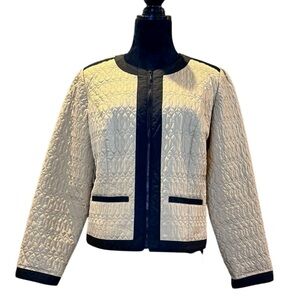 Chico's Cream Gold Black Trim Quilted Bomber Jacket Size 1 (Small Medium) 6 8